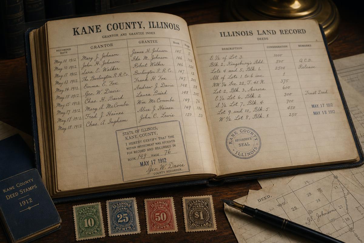Vintage Illinois county ledger and deed records